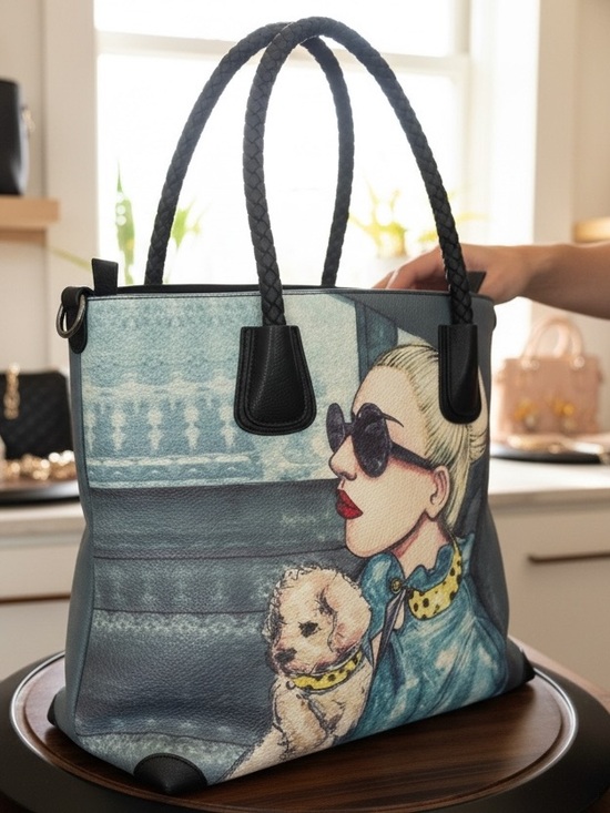 Handbags - Lady and her dog tote bag and wristlet